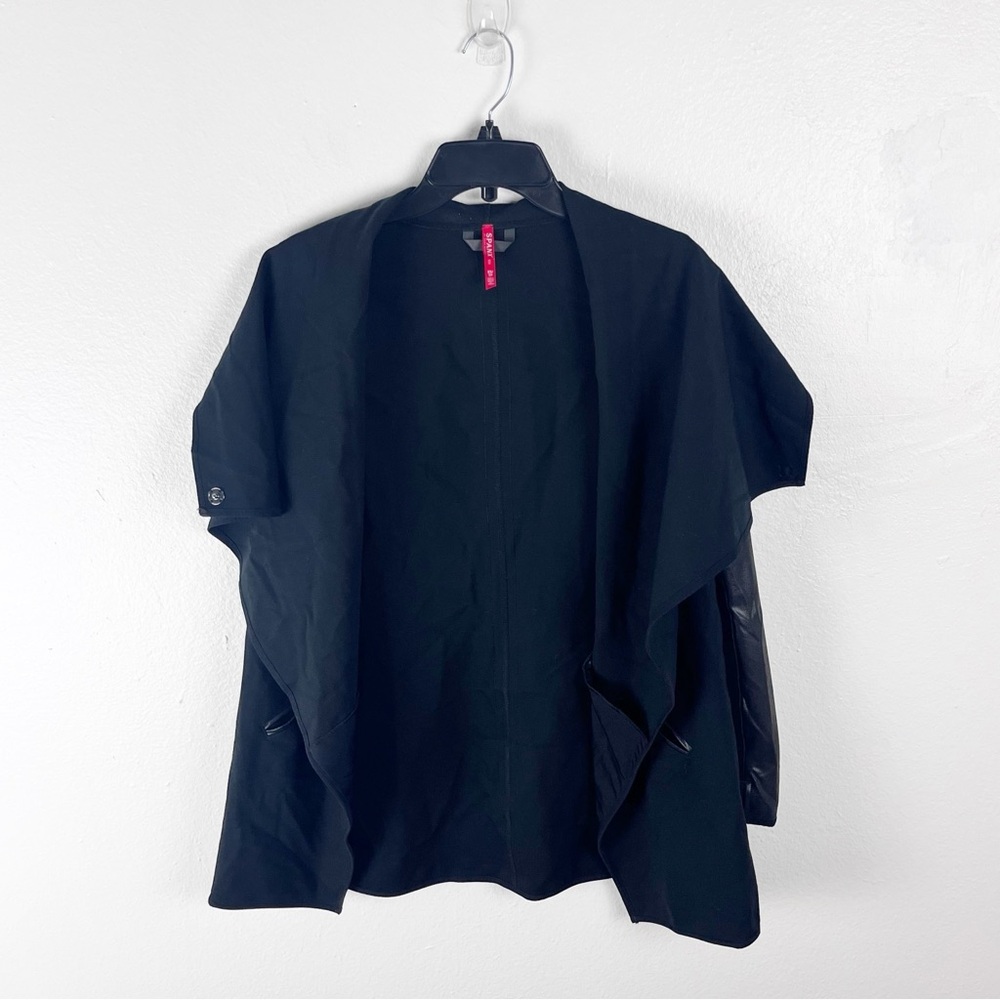 SPANX Black Faux Leather Long Sleeves Draped Front Snap Closure Pocket Jacket XS